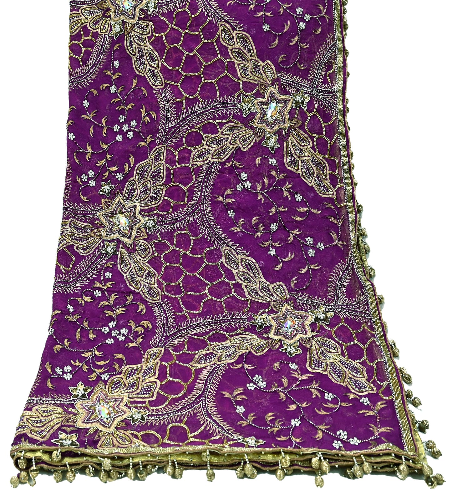 Indian Vintage Heavy Purple Dupatta Pure Georgette silk Long Stole Hand Embroidered Scarves Stole Veil Wrap Sequins