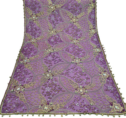 Indian Vintage Heavy Purple Dupatta Pure Georgette silk Long Stole Hand Embroidered Scarves Stole Veil Wrap Sequins