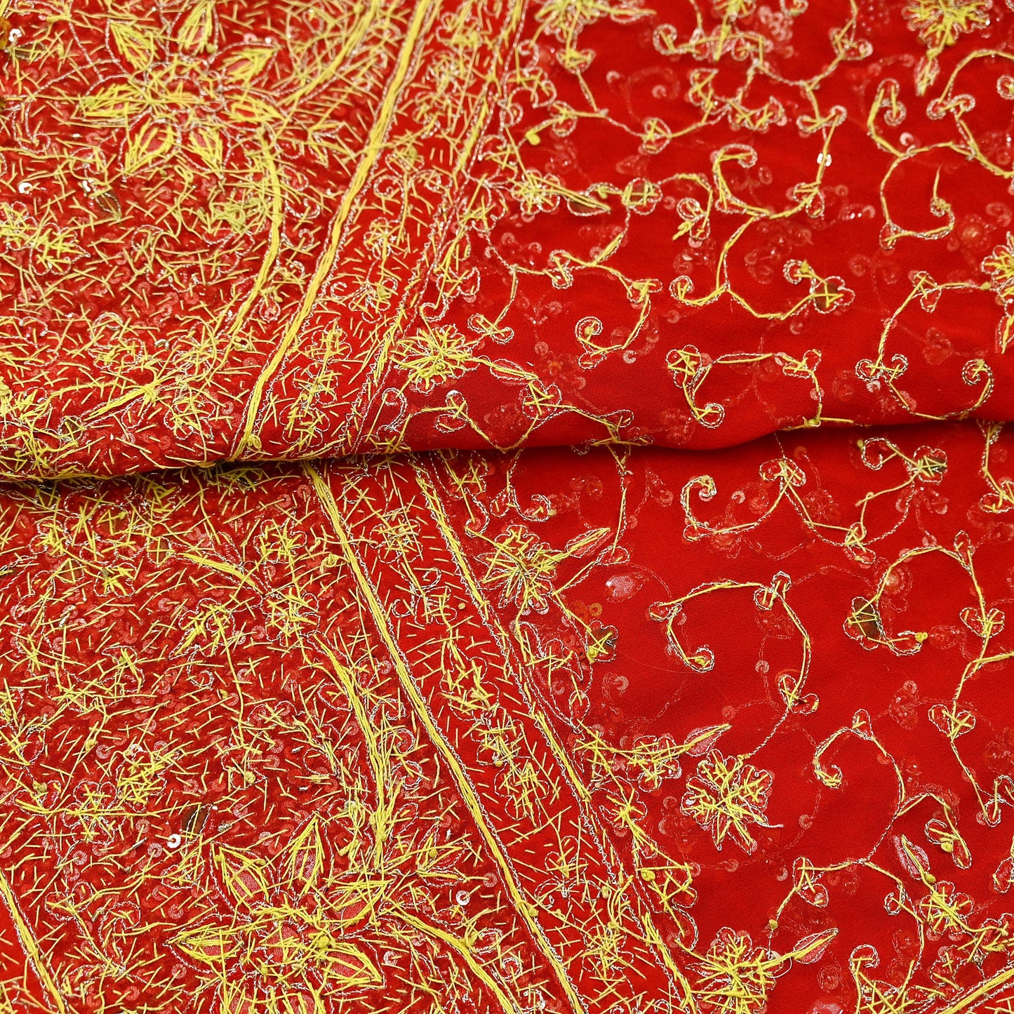 Indian Vintage Heavy Bridal Tomato Red Dupatta Pure Georgette Silk Long Stole Hand Embroidered Scarf Zardozi/Dabka Wedding red Hijab veil