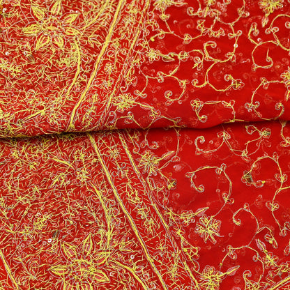 Indian Vintage Heavy Bridal Tomato Red Dupatta Pure Georgette Silk Long Stole Hand Embroidered Scarf Zardozi/Dabka Wedding red Hijab veil