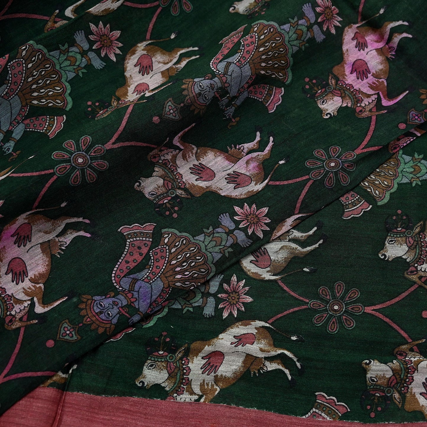 Indian Vintage Dupatta Green & Pink Long Stole Block Print Pure Chanderi Silk Scarves Veil Zari Wrap Hijab