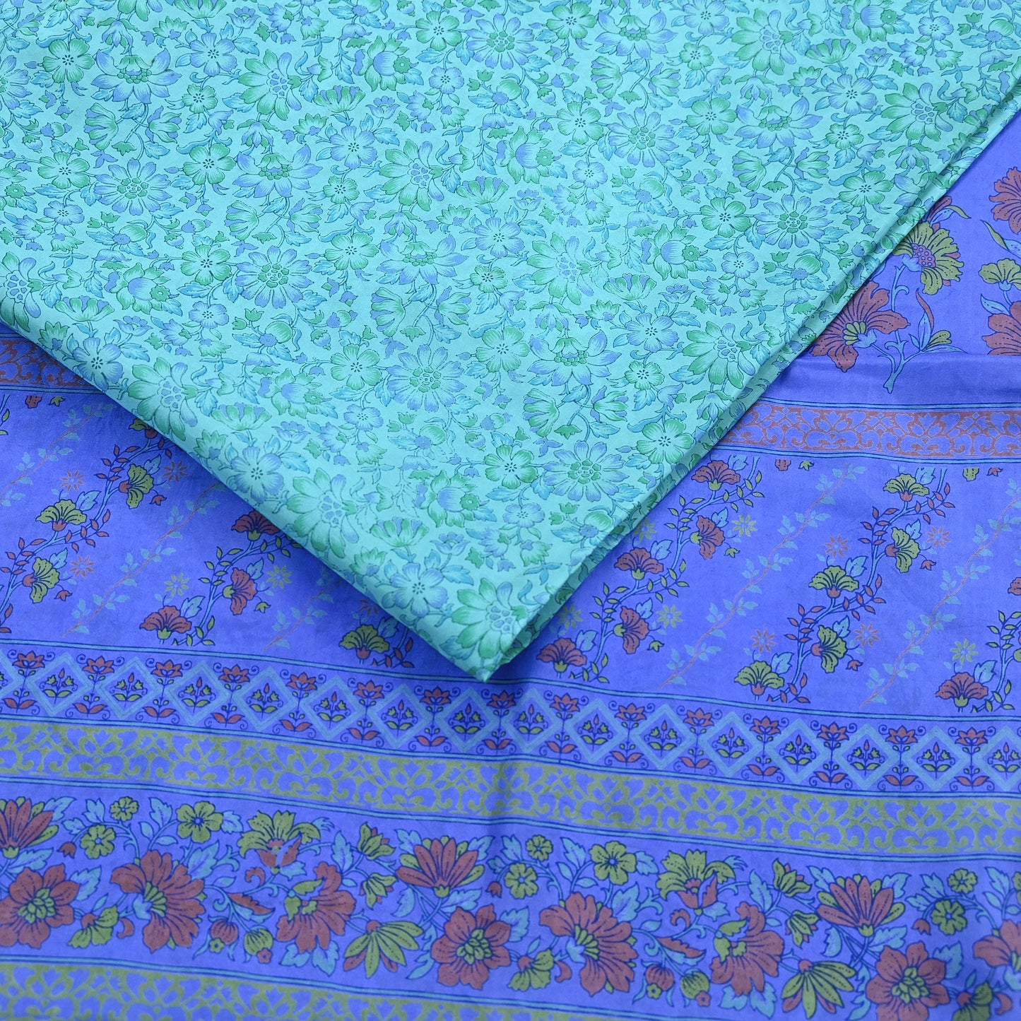 Indian Vintage Sari Green & Purple 100% Pure Silk Printed Sarees 5yd Craft Fabric Sewing Soft Dress Making Floral Quilting Crafting Upcycle