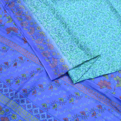 Indian Vintage Sari Green & Purple 100% Pure Silk Printed Sarees 5yd Craft Fabric Sewing Soft Dress Making Floral Quilting Crafting Upcycle