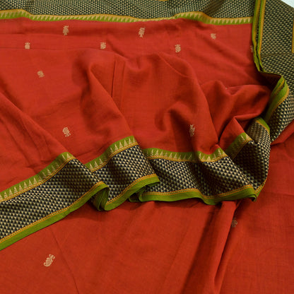 Indian Vintage Sari Orange Pure Cotton Hand Woven Sarees Craft Fabric 5-yards Ethnic Crafting Quilting Dress Making Quilting Upcycle