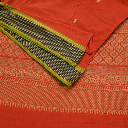 Indian Vintage Sari Orange Pure Cotton Hand Woven Sarees Craft Fabric 5-yards Ethnic Crafting Quilting Dress Making Quilting Upcycle