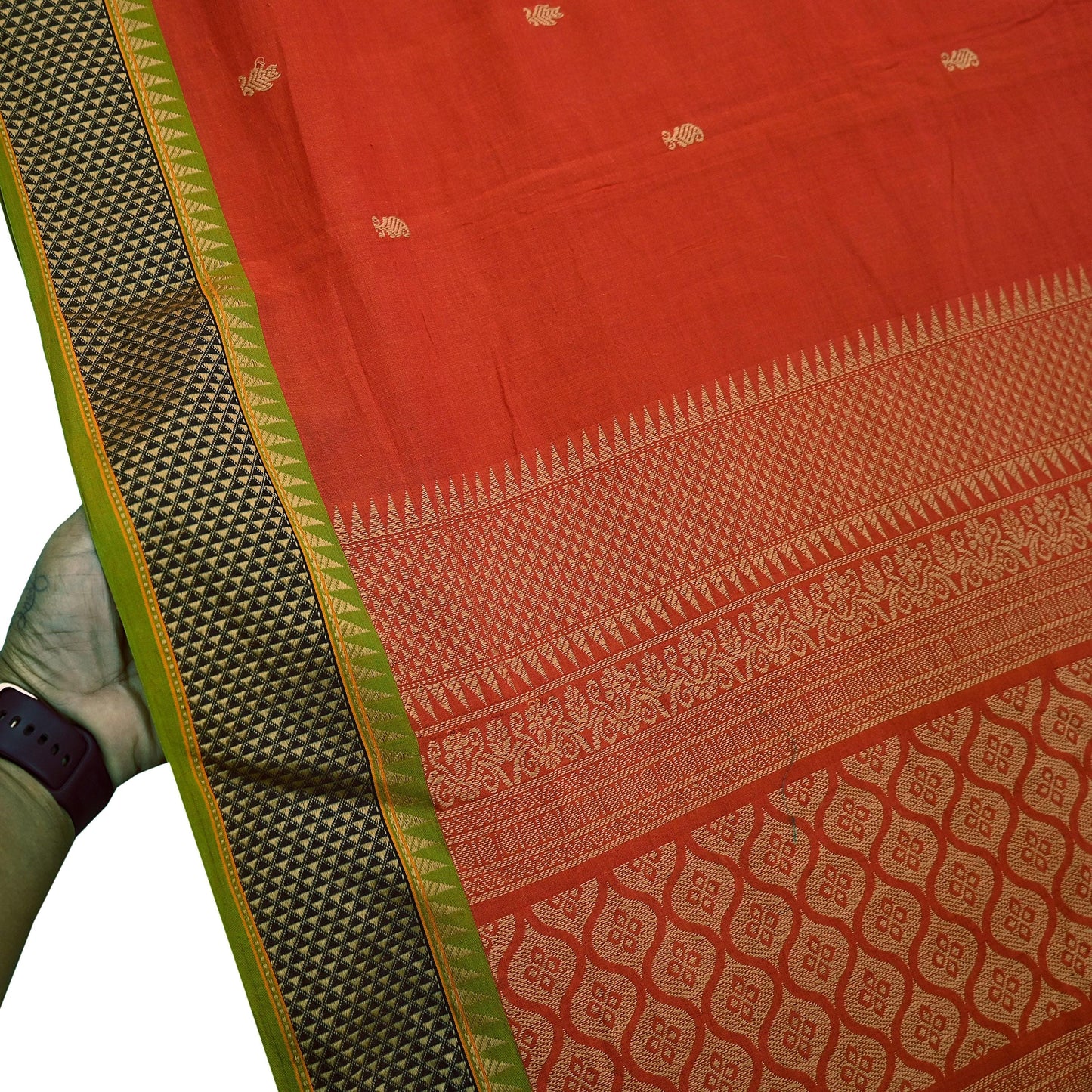 Indian Vintage Sari Orange Pure Cotton Hand Woven Sarees Craft Fabric 5-yards Ethnic Crafting Quilting Dress Making Quilting Upcycle