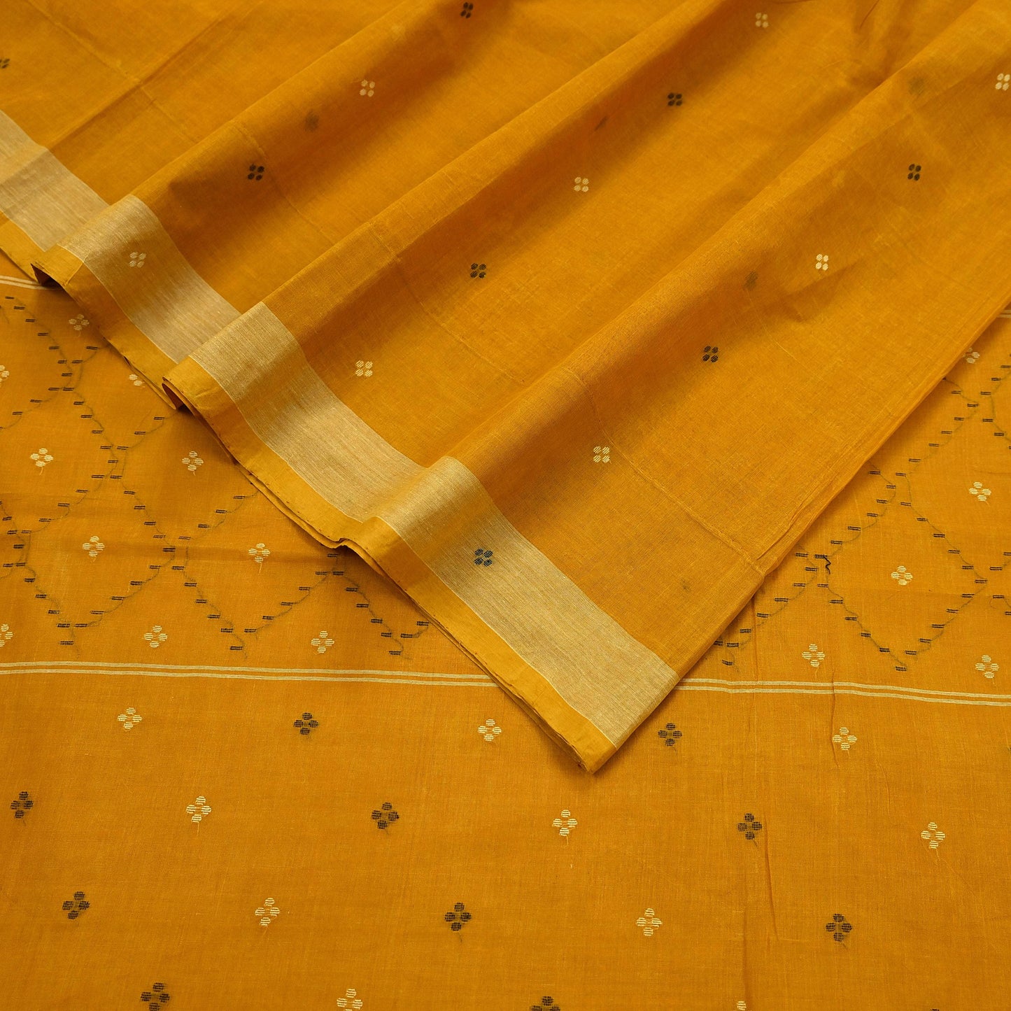 Indian Vintage Sari Mustard Pure Cotton Hand Woven Sarees Craft Fabric 5yd Ethnic Crafting Quilting Dress Making Quilting Upcycle