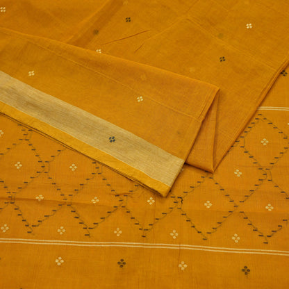 Indian Vintage Sari Mustard Pure Cotton Hand Woven Sarees Craft Fabric 5yd Ethnic Crafting Quilting Dress Making Quilting Upcycle