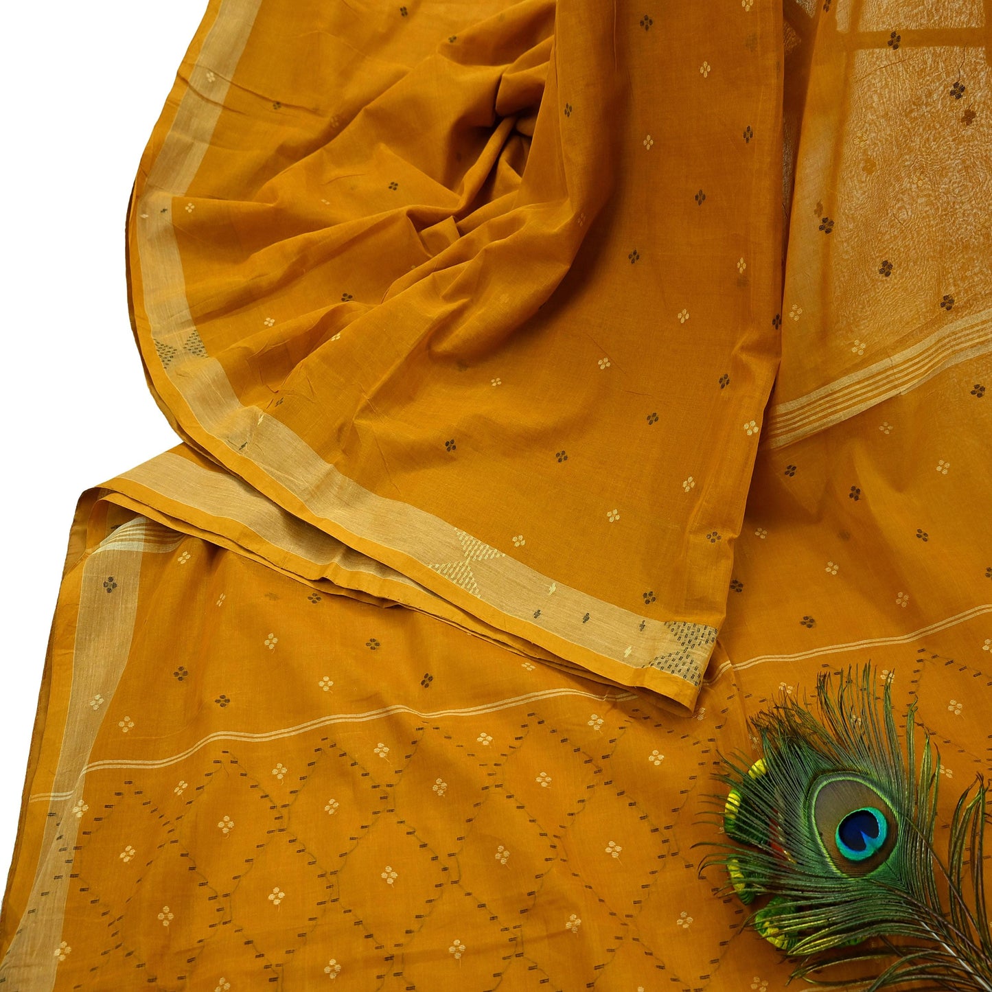 Indian Vintage Sari Mustard Pure Cotton Hand Woven Sarees Craft Fabric 5yd Ethnic Crafting Quilting Dress Making Quilting Upcycle