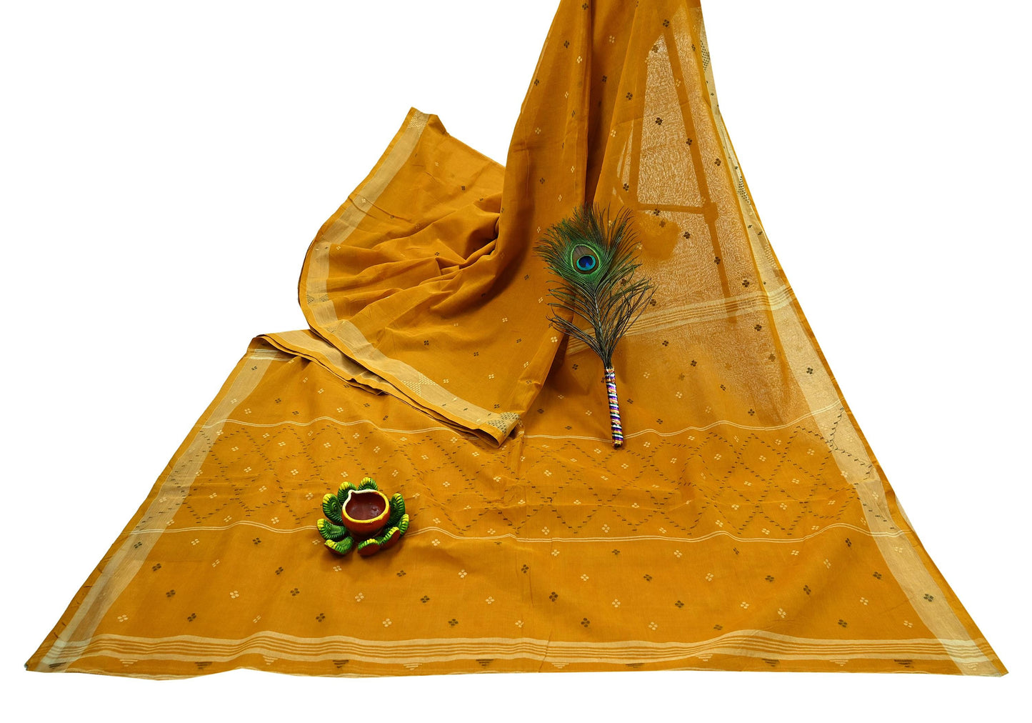 Indian Vintage Sari Mustard Pure Cotton Hand Woven Sarees Craft Fabric 5yd Ethnic Crafting Quilting Dress Making Quilting Upcycle