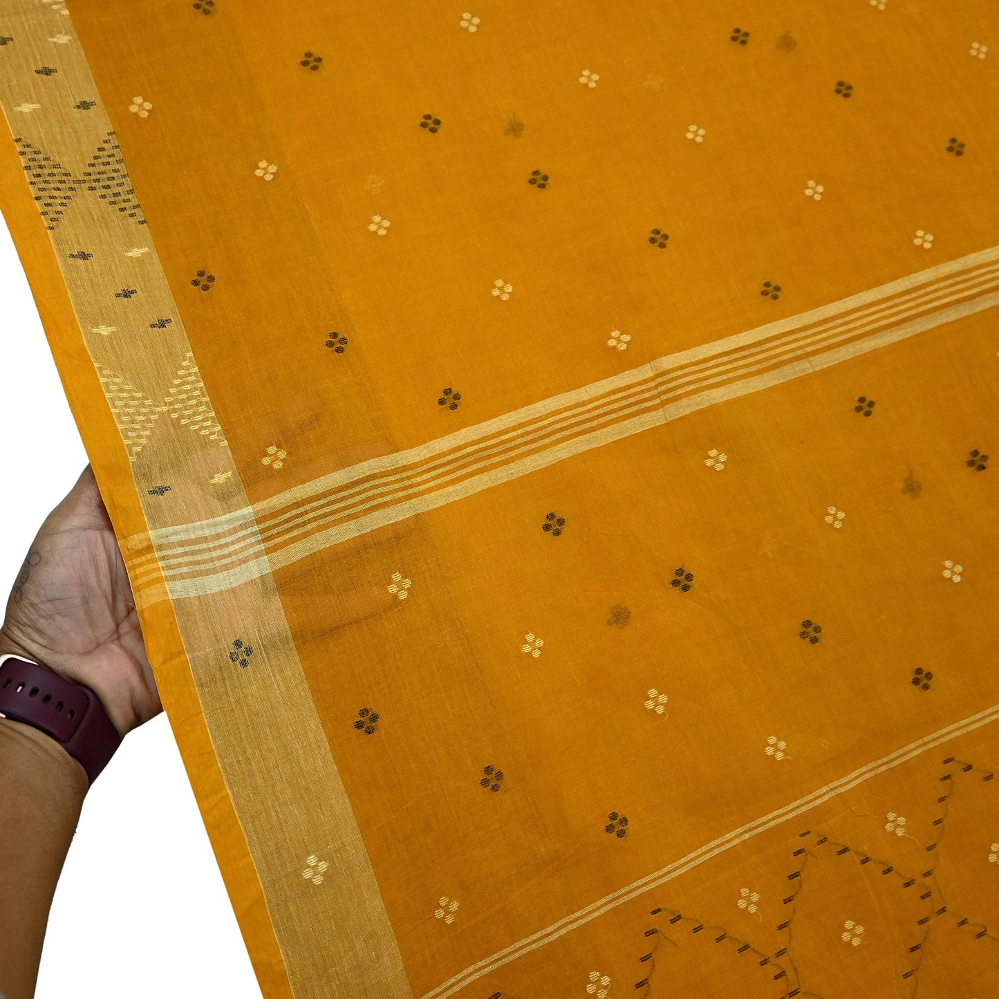 Indian Vintage Sari Mustard Pure Cotton Hand Woven Sarees Craft Fabric 5yd Ethnic Crafting Quilting Dress Making Quilting Upcycle