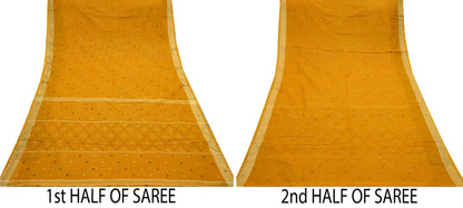 Indian Vintage Sari Mustard Pure Cotton Hand Woven Sarees Craft Fabric 5yd Ethnic Crafting Quilting Dress Making Quilting Upcycle