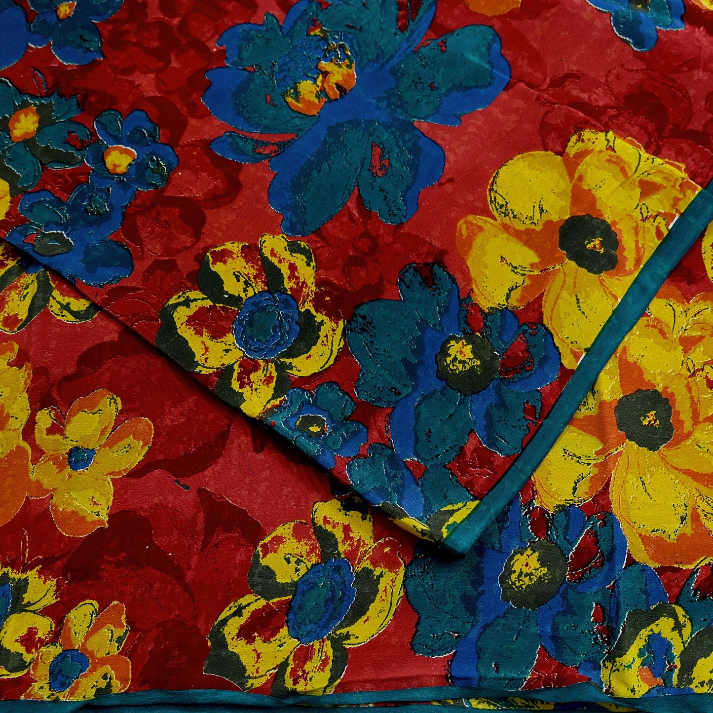 Indian Vintage Sari Red Pure Crepe Silk Printed Sarees 5yd Sewing Floral Soft Craft Fabric Wrap Dress making Crafting Quilting