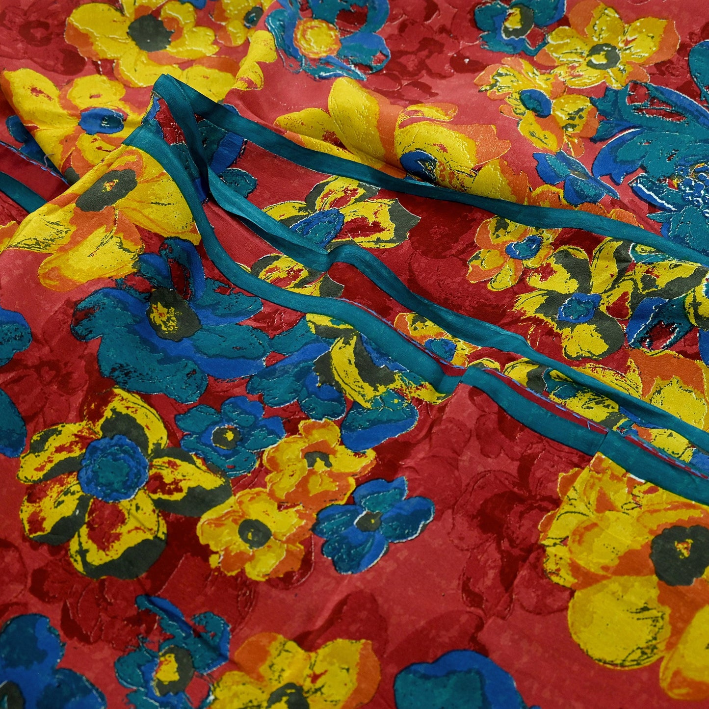 Indian Vintage Sari Red Pure Crepe Silk Printed Sarees 5yd Sewing Floral Soft Craft Fabric Wrap Dress making Crafting Quilting