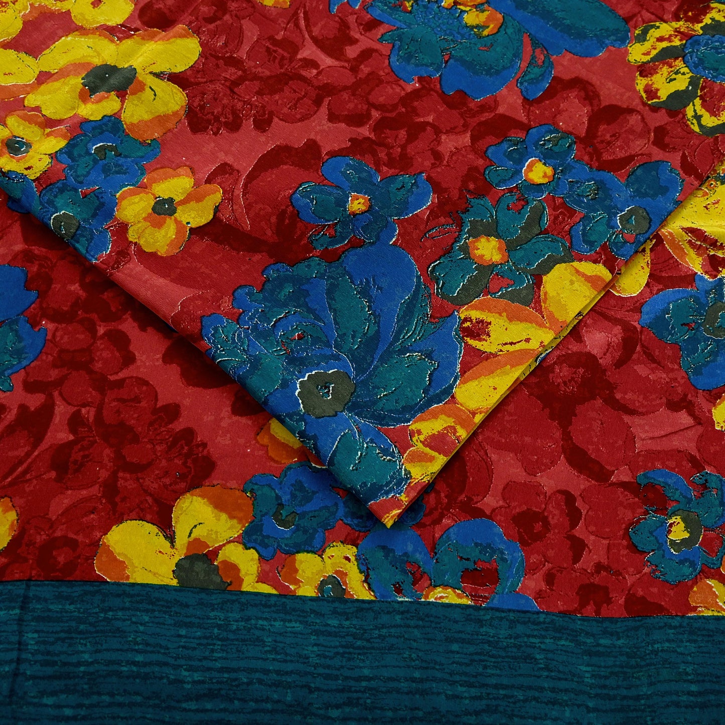 Indian Vintage Sari Red Pure Crepe Silk Printed Sarees 5yd Sewing Floral Soft Craft Fabric Wrap Dress making Crafting Quilting
