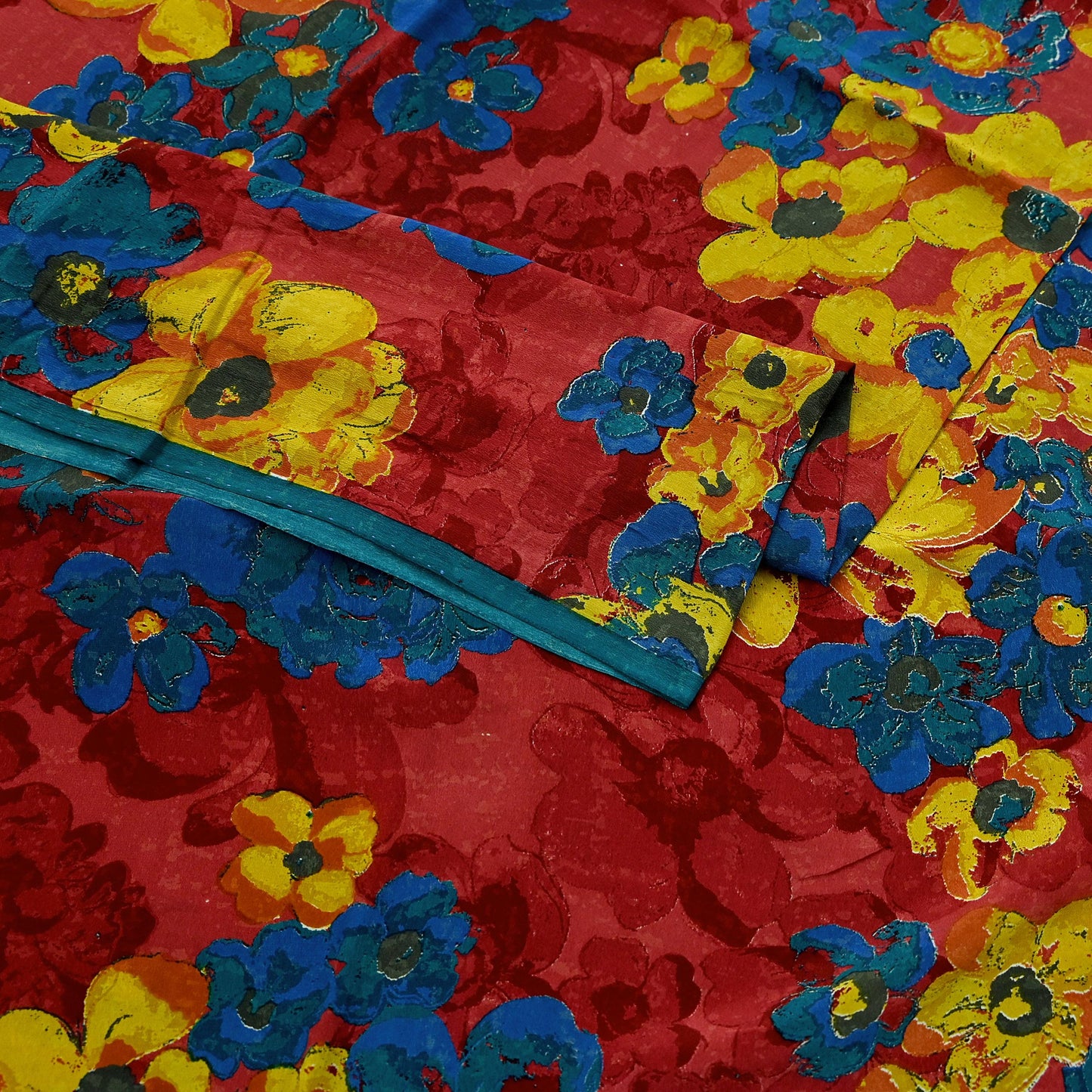 Indian Vintage Sari Red Pure Crepe Silk Printed Sarees 5yd Sewing Floral Soft Craft Fabric Wrap Dress making Crafting Quilting