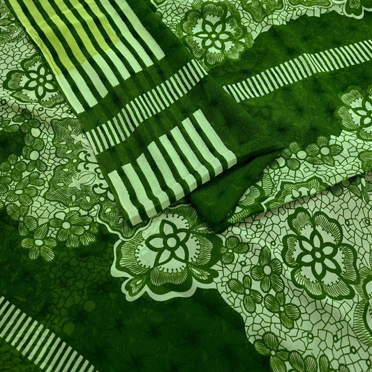 Indian Vintage Sari Green 100% Pure Georgette Silk Printed Sarees Sewing 5yd Craft Soft Dress Designing for Crafting Abstract