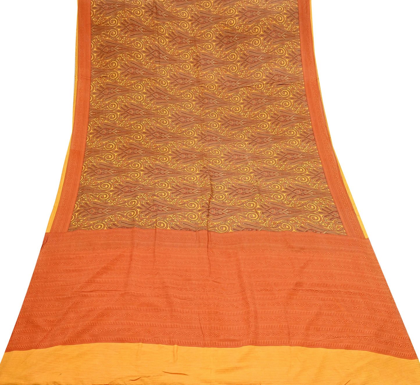 Indian Vintage Sari Orange  & Yellow 100% Pure Silk Printed Sarees 5yd Craft Fabric Sewing Soft Dress Making Quilting Crafting Upcycle