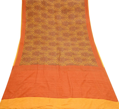 Indian Vintage Sari Orange  & Yellow 100% Pure Silk Printed Sarees 5yd Craft Fabric Sewing Soft Dress Making Quilting Crafting Upcycle