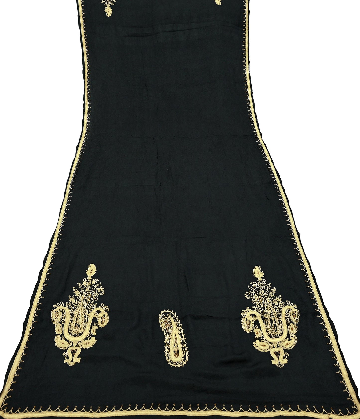 Indian Vintage Black Dupatta Long Stole Pure Silk Hand Embroidered Scarves Veil Scarf Wrap Hippie Boho