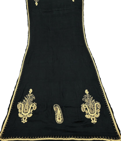 Indian Vintage Black Dupatta Long Stole Pure Silk Hand Embroidered Scarves Veil Scarf Wrap Hippie Boho