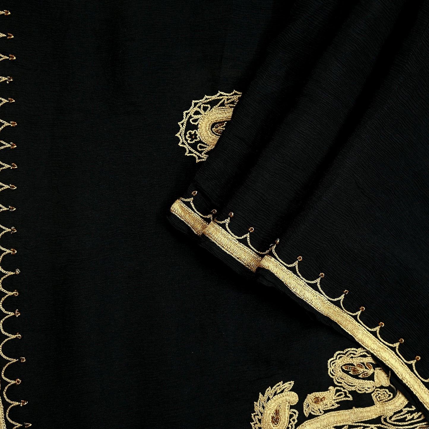 Indian Vintage Black Dupatta Long Stole Pure Silk Hand Embroidered Scarves Veil Scarf Wrap Hippie Boho