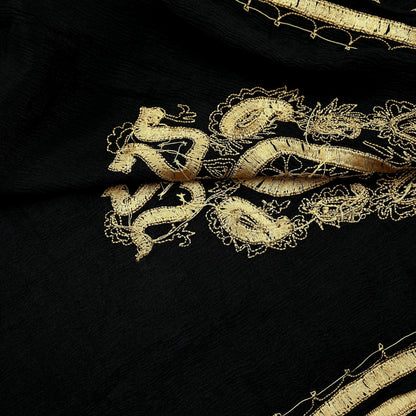 Indian Vintage Black Dupatta Long Stole Pure Silk Hand Embroidered Scarves Veil Scarf Wrap Hippie Boho