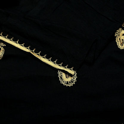 Indian Vintage Black Dupatta Long Stole Pure Silk Hand Embroidered Scarves Veil Scarf Wrap Hippie Boho
