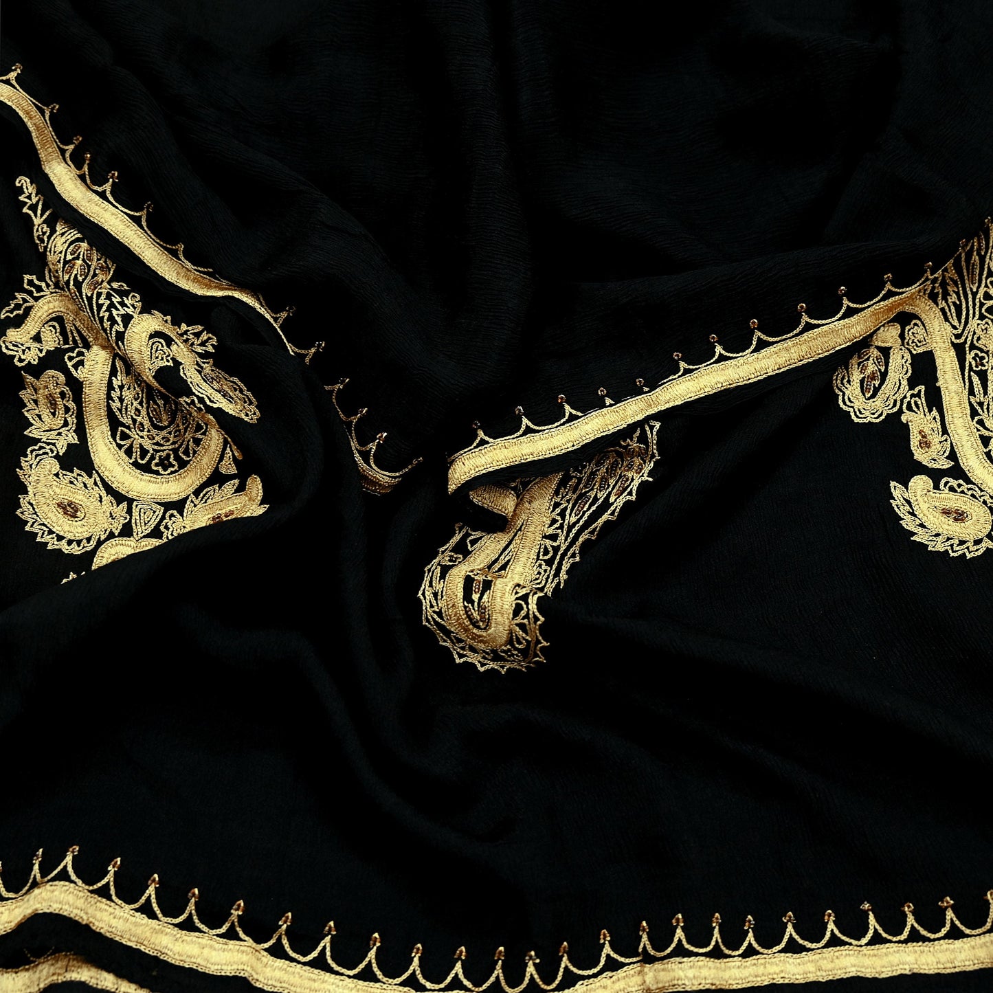 Indian Vintage Black Dupatta Long Stole Pure Silk Hand Embroidered Scarves Veil Scarf Wrap Hippie Boho