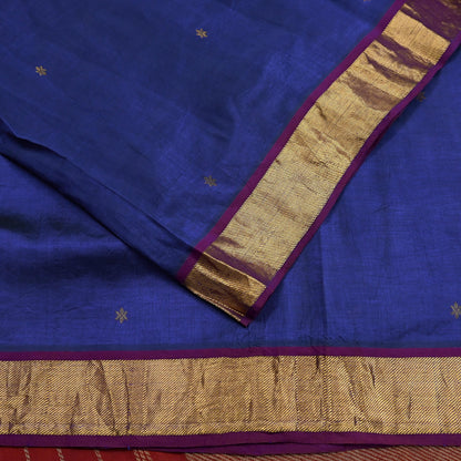 Indian Vintage Blue & Maroon Hand Woven kanjivaram Saree 100% Pure Silk Sari Craft Fabric Zari 5Yard Floral Dress making Crafting Quilting