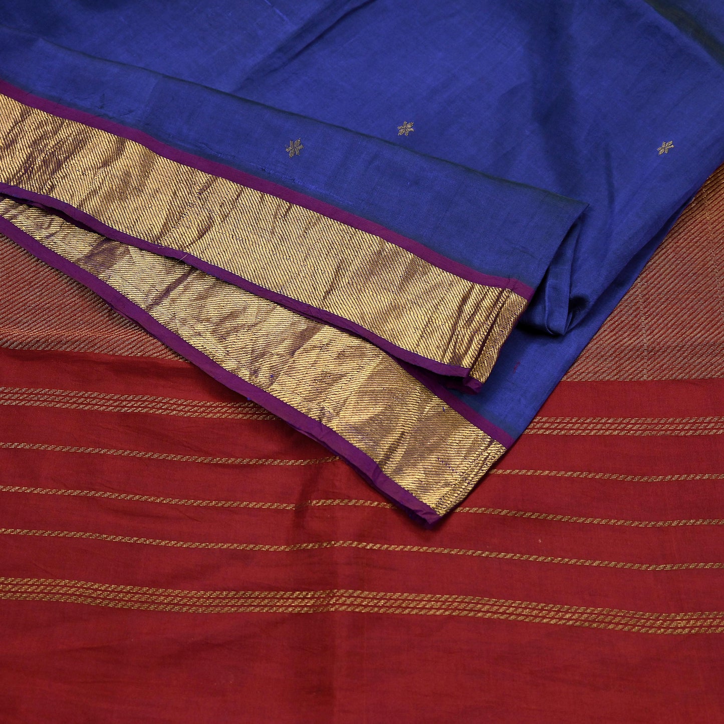 Indian Vintage Blue & Maroon Hand Woven kanjivaram Saree 100% Pure Silk Sari Craft Fabric Zari 5Yard Floral Dress making Crafting Quilting