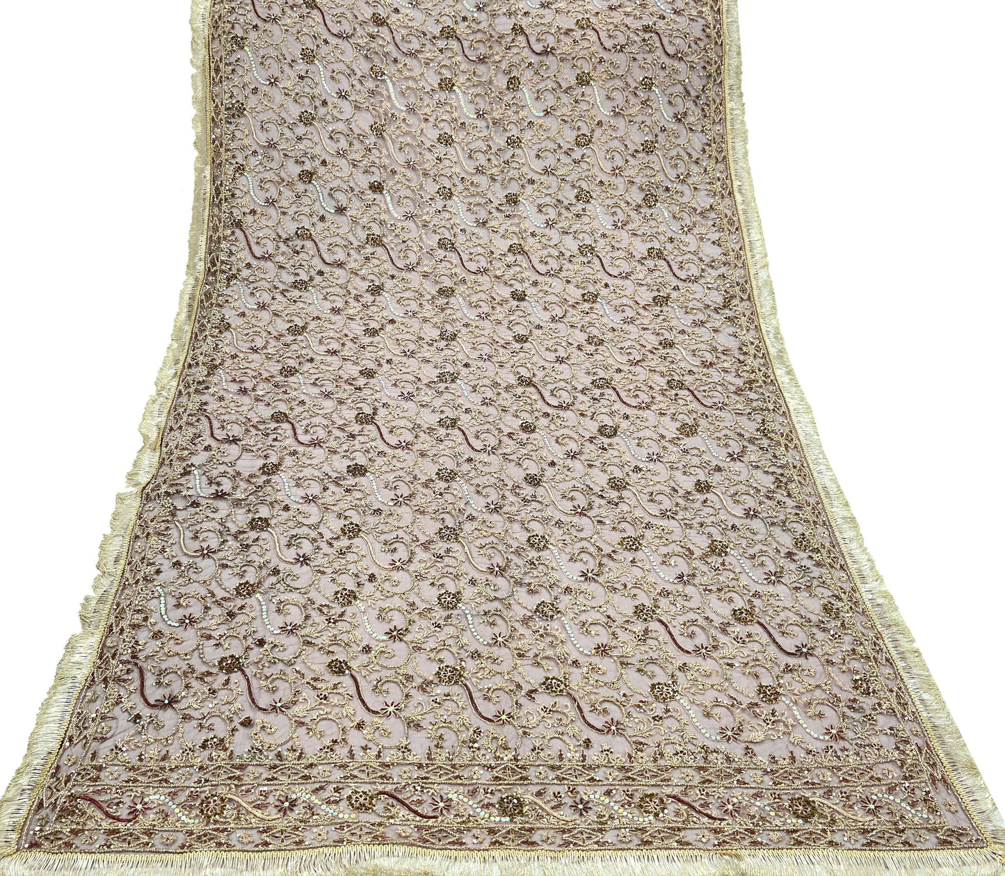 Indian Vintage Heavy Wedding Maroon Dupatta Net Mesh Long Stole Hand Embroidered Scarves Golden Zardozi Zari Sequins Dridal Veil Hijab
