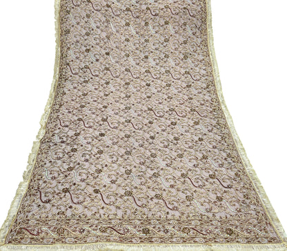 Indian Vintage Heavy Wedding Maroon Dupatta Net Mesh Long Stole Hand Embroidered Scarves Golden Zardozi Zari Sequins Dridal Veil Hijab