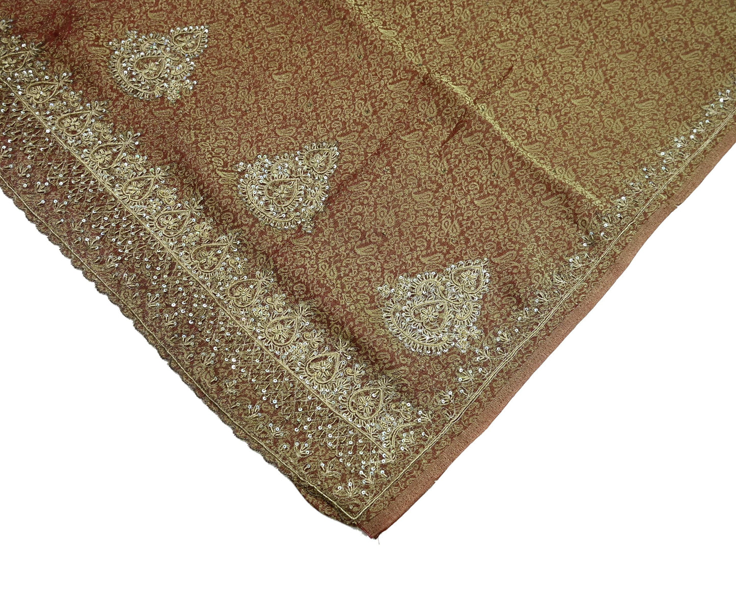 Indian Vintage Sari Golden Tissue Hand Embroidered Sarees Craft Fabric 5Yd Sewing Soft Ethnic Zardozi/Zari Dress making Crafting Upcycle