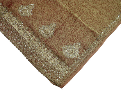 Indian Vintage Sari Golden Tissue Hand Embroidered Sarees Craft Fabric 5Yd Sewing Soft Ethnic Zardozi/Zari Dress making Crafting Upcycle