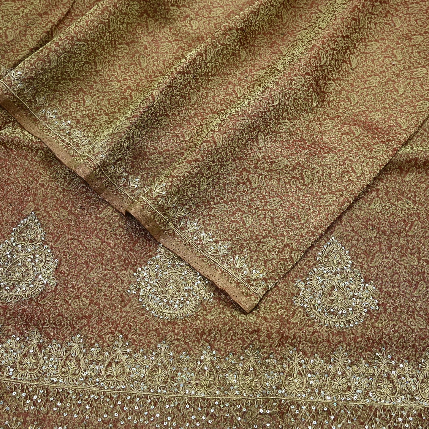Indian Vintage Sari Golden Tissue Hand Embroidered Sarees Craft Fabric 5Yd Sewing Soft Ethnic Zardozi/Zari Dress making Crafting Upcycle