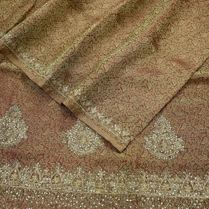 Indian Vintage Sari Golden Tissue Hand Embroidered Sarees Craft Fabric 5Yd Sewing Soft Ethnic Zardozi/Zari Dress making Crafting Upcycle