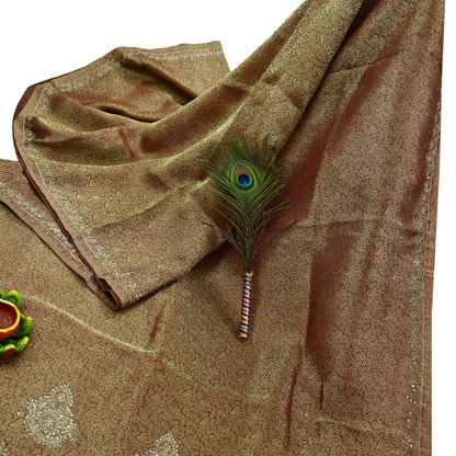 Indian Vintage Sari Golden Tissue Hand Embroidered Sarees Craft Fabric 5Yd Sewing Soft Ethnic Zardozi/Zari Dress making Crafting Upcycle