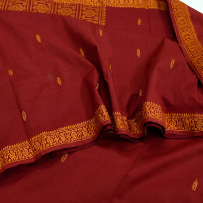 Indian Vintage Sari Maroon & Cream Blend Cotton Hand Woven Baluchari Saree 5yard Ethnic Fringes Peacock
