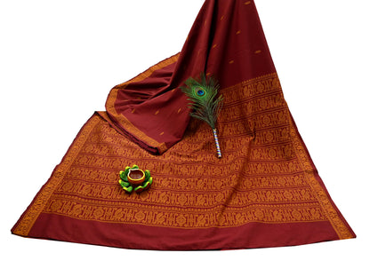 Indian Vintage Sari Maroon & Cream Blend Cotton Hand Woven Baluchari Saree 5yard Ethnic Fringes Peacock