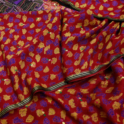Indian Vintage Pure Silk Printed Saree 6 Yards Soft Floral Fabric for Dressmaking, Quilting, Crafting, Sewing & Upcycling