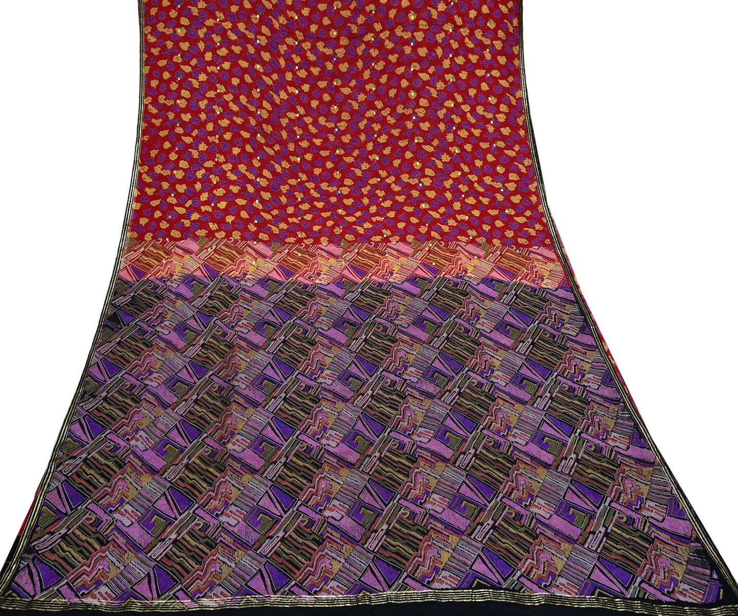 Indian Vintage Pure Silk Printed Saree 6 Yards Soft Floral Fabric for Dressmaking, Quilting, Crafting, Sewing & Upcycling