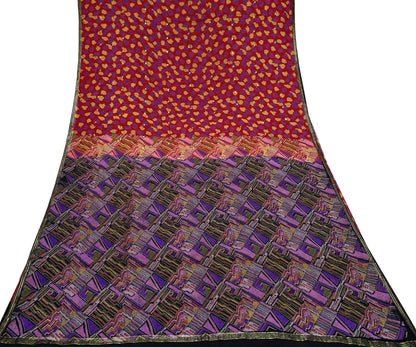 Indian Vintage Pure Silk Printed Saree 6 Yards Soft Floral Fabric for Dressmaking, Quilting, Crafting, Sewing & Upcycling