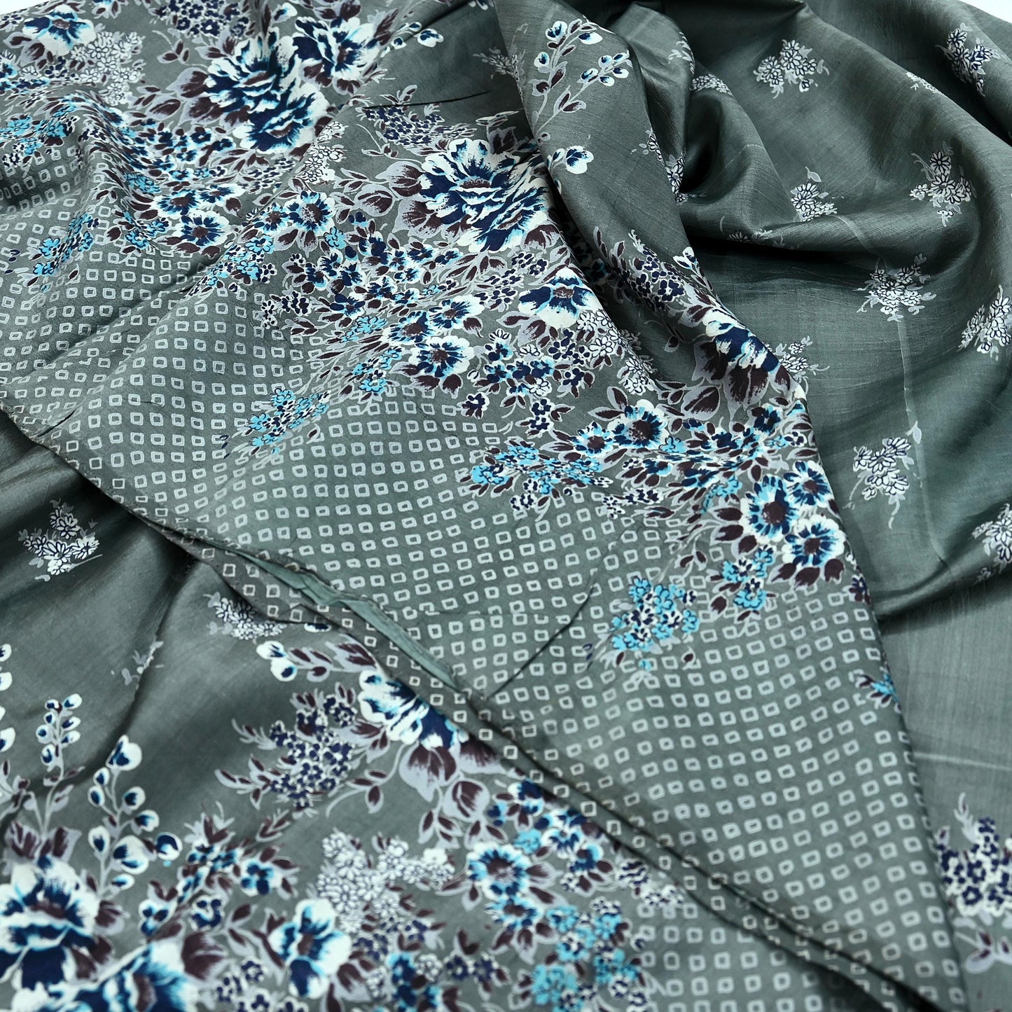 Indian Vintage Sari Gray 100% Pure Silk Printed Saree 6yd Sewing Craft Fabric Dress Making Soft Wrap Floral Crafting Quilting Birds