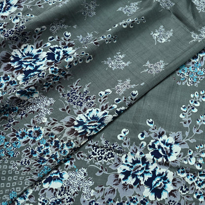 Indian Vintage Sari Gray 100% Pure Silk Printed Saree 6yd Sewing Craft Fabric Dress Making Soft Wrap Floral Crafting Quilting Birds