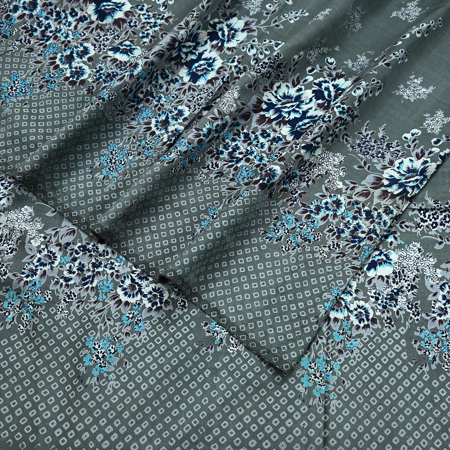 Indian Vintage Sari Gray 100% Pure Silk Printed Saree 6yd Sewing Craft Fabric Dress Making Soft Wrap Floral Crafting Quilting Birds