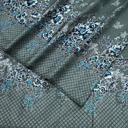 Indian Vintage Sari Gray 100% Pure Silk Printed Saree 6yd Sewing Craft Fabric Dress Making Soft Wrap Floral Crafting Quilting Birds