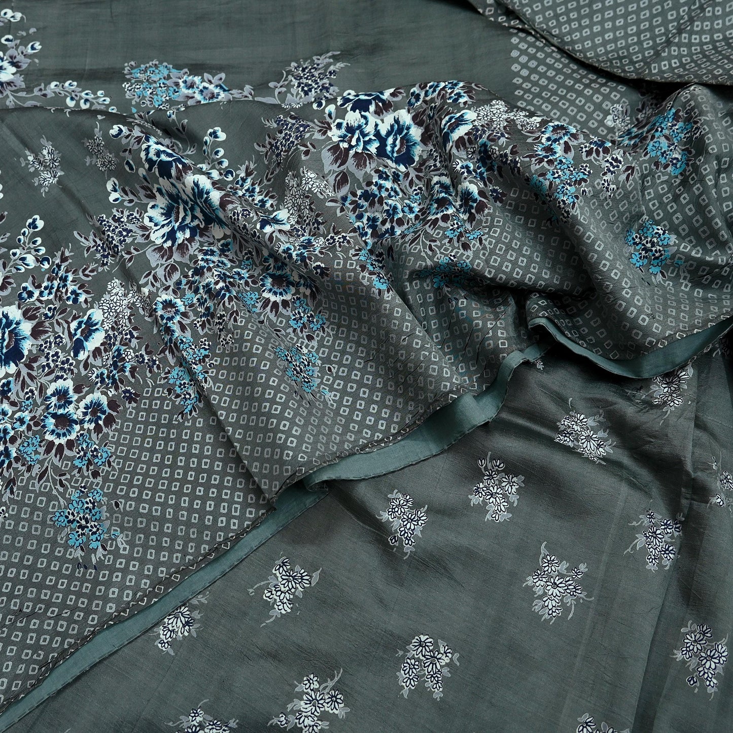 Indian Vintage Sari Gray 100% Pure Silk Printed Saree 6yd Sewing Craft Fabric Dress Making Soft Wrap Floral Crafting Quilting Birds