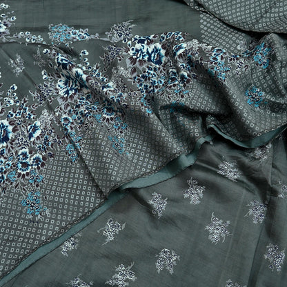 Indian Vintage Sari Gray 100% Pure Silk Printed Saree 6yd Sewing Craft Fabric Dress Making Soft Wrap Floral Crafting Quilting Birds