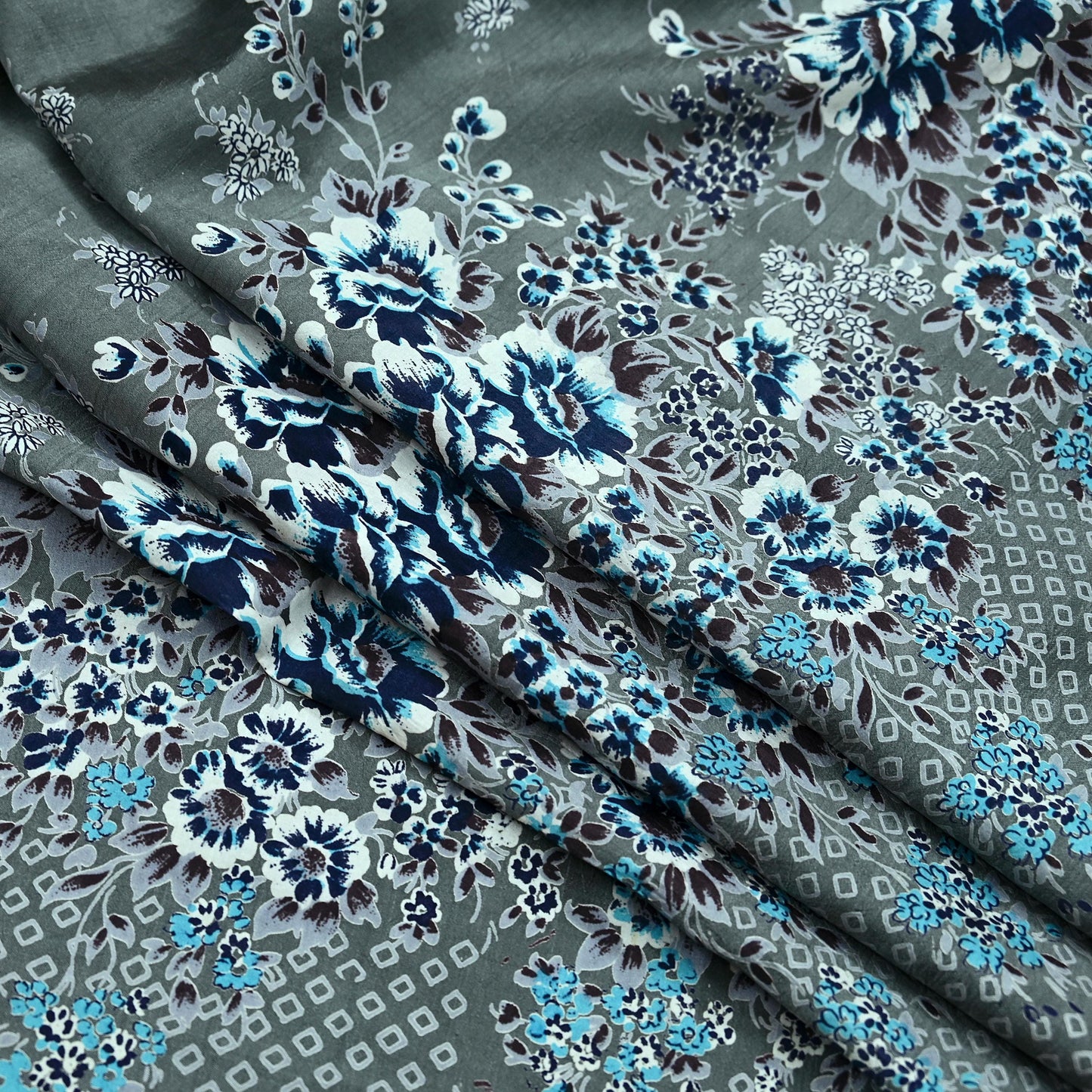 Indian Vintage Sari Gray 100% Pure Silk Printed Saree 6yd Sewing Craft Fabric Dress Making Soft Wrap Floral Crafting Quilting Birds